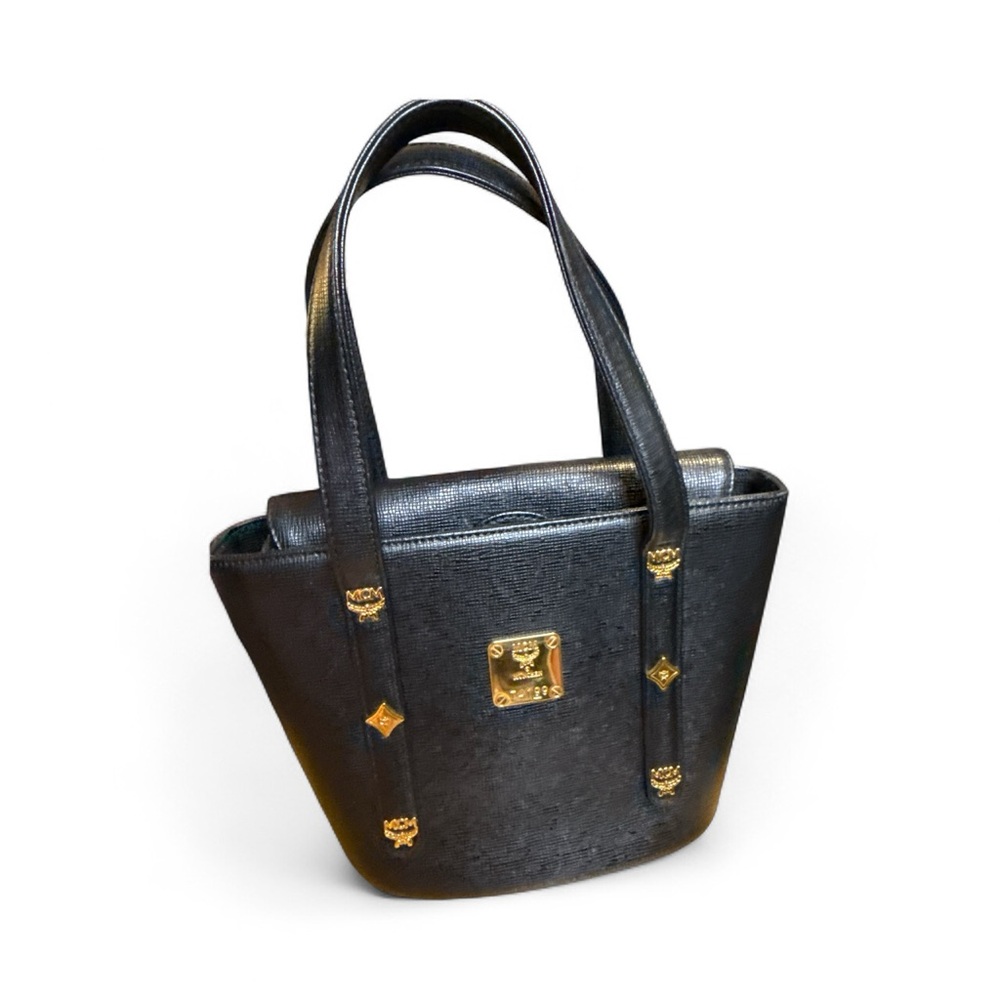 MCM EUC Elegant Black Handbag Tote with Gold Accents